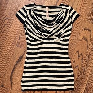 Bailey 44 Striped Cowl Neck Tee - Black & White